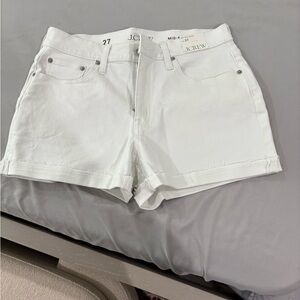 White mid-rise denim shorts
